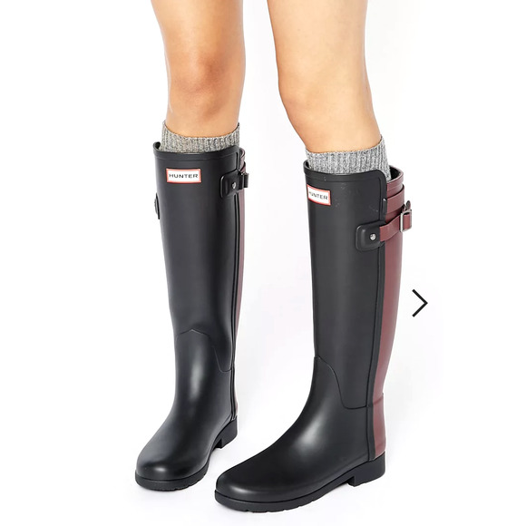 Hunter Original 6 Refined Back Strap Contrast Tall Wellington Rain Boots Black - Picture 9 of 9